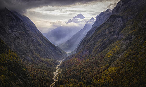 Misty Mountain Valley Art Print by Sherry Huang