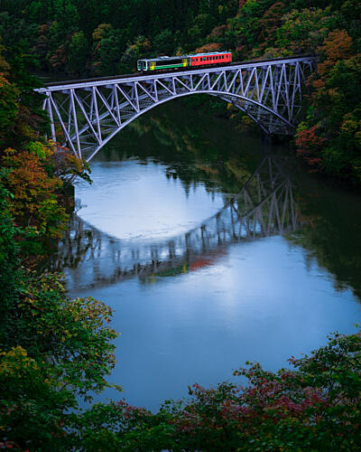 Autumn Train Bridge Art Print