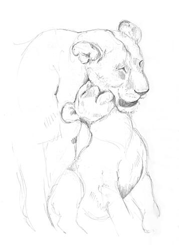 Lioness and Cub Art Print