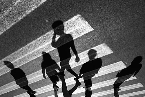 Shadows on the Crosswalk Art Print by Tamas Dragon