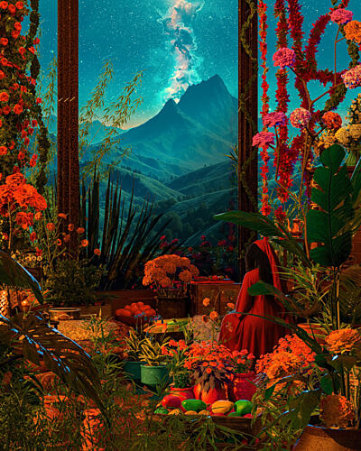 Starry Mountain Garden Art Print by Cosmozach