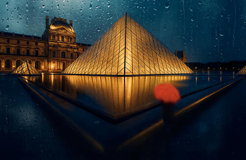 Golden Louvre Pyramid Rain Gold Print