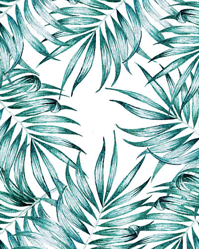 Teal Tropical Leaves Art Print