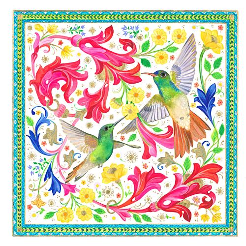Two Hummingbirds and Pink Florentine Gold Print