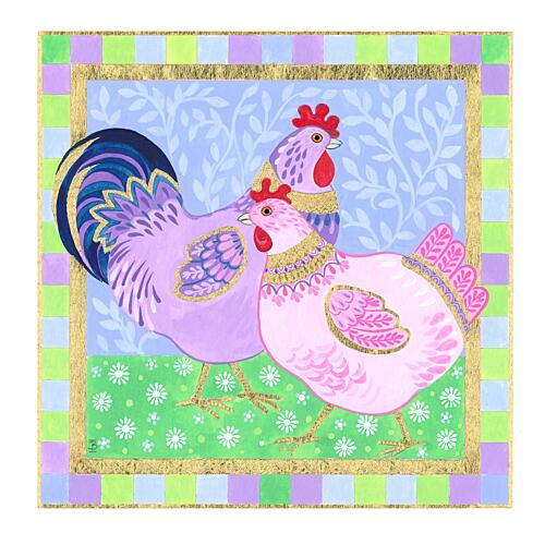 Pink Hen and Purple Cockerel Art Print