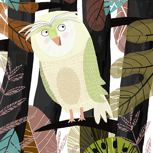 Curious Green Owl Art Print