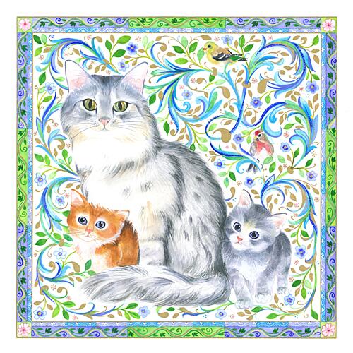Fluffy Cat and Kittens Art Print