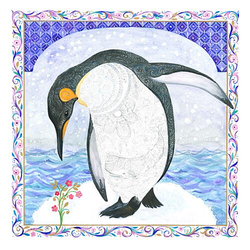 Penguin and Flower Art Print