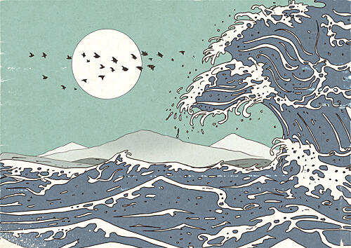 Japanese Ocean Moonscape Art Print