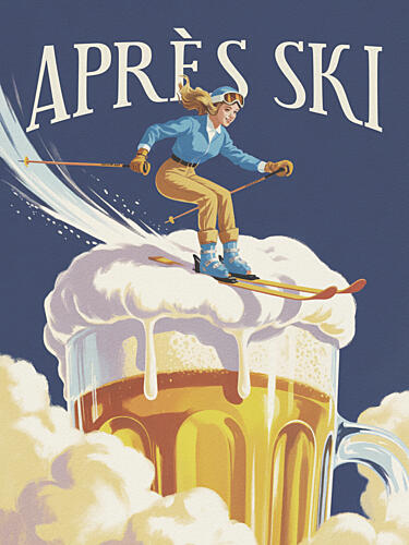 Apres Ski Fun Gold Print