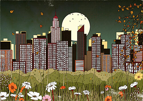 Moonlit City Garden Art Print