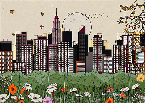 Autumn City Meadow Art Print