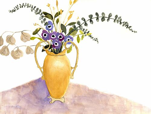 Golden Vase Purple Flowers Gold Print