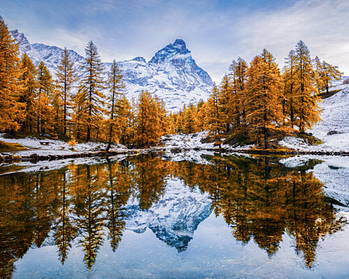 Autumn Alpine Lake Reflection Art Print by Chuan Chen Apa