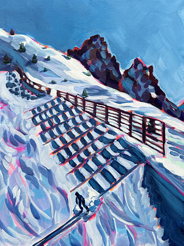 Winter Mountain Ski Run Art Print by Pauline Wegman Key and Sea Creative