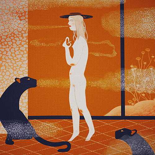 Mysterious Woman and Panthers Art Print by Luca di Napoli