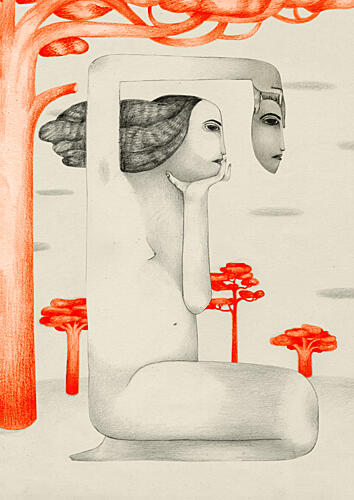 Surreal Contemplative Woman Art Print by Luca di Napoli