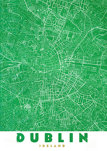 Dublin Ireland Green Map Gold Print