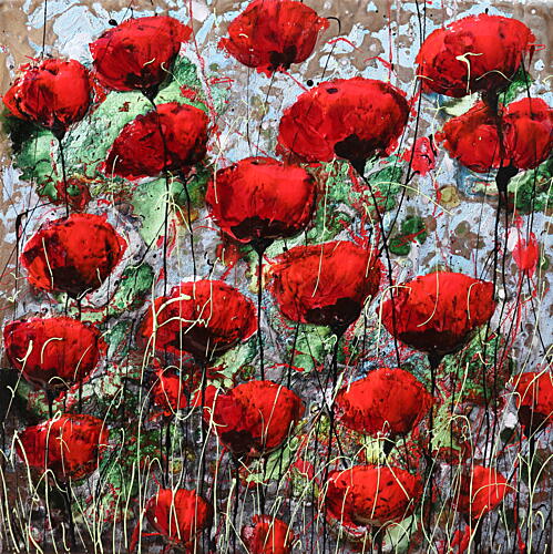 Vibrant Red Poppies Pop art reproduction