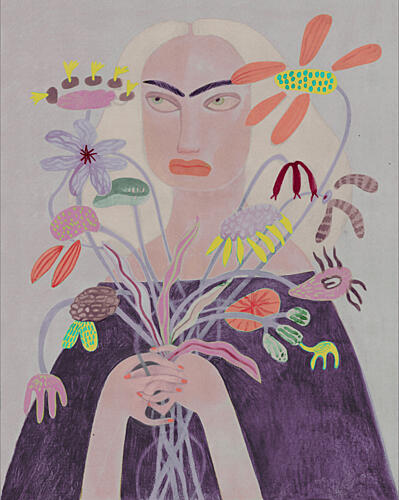 Woman Holding Unique Flowers Art Print by Luca di Napoli