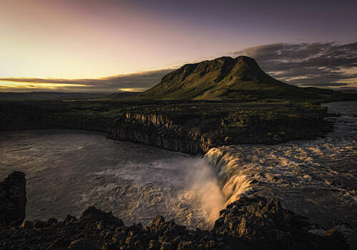 Twilight Mountain Waterfall Gold Print