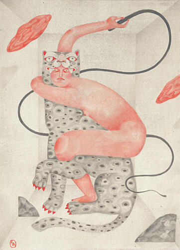 Surreal Feline Embrace Art Print by Luca di Napoli
