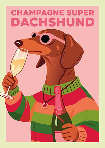 Dachshund Champagne Party Art Print
