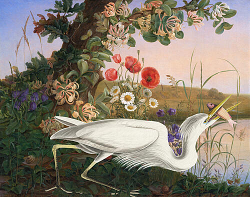 Egrets Pondside Feast Art Print