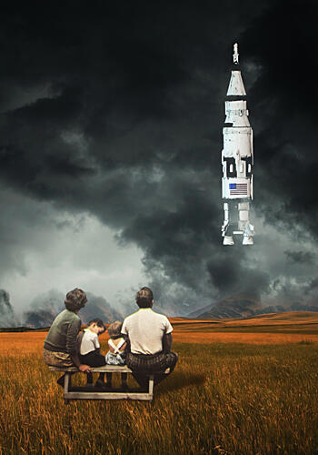 Family Watches Space Rocket Art Print by Daniel Donocik