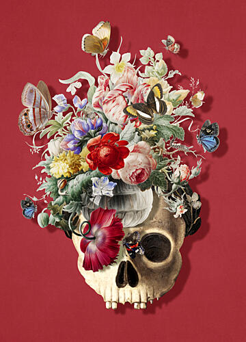 Golden Skull Blooms Gold Print