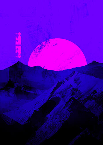 Purple Peaks Pink Sun Art Print