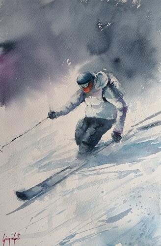 Mountain Skier Painting Art Print
