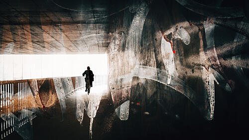 Urban Tunnel Rider Art Print