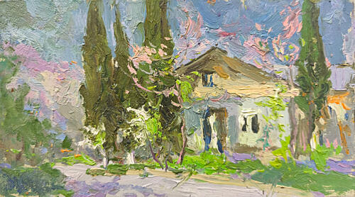 Spring House with Cypress Art Print