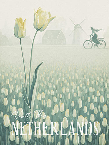 Misty Dutch Tulip Field Art Print
