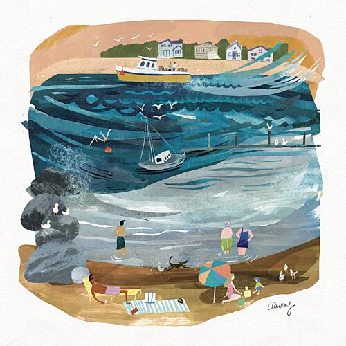 Lively Summer Beach Art Print by Claire Hanley