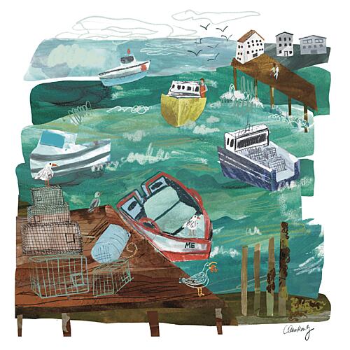 Rustic Fishing Village Art Print by Claire Hanley