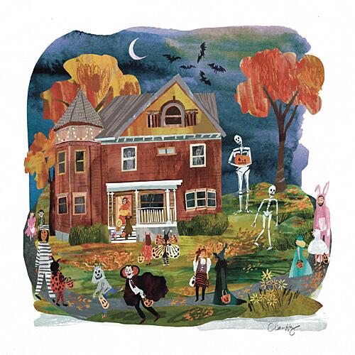 Haunted House Halloween Art Print by Claire Hanley