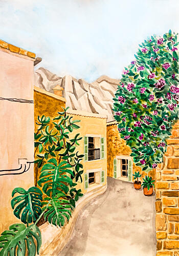Sunny European Village Street Art Print