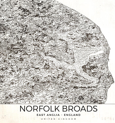 Norfolk Broads England Map Art Print