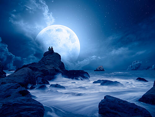 Couple under Full Moon Art Print by Tracy Lee