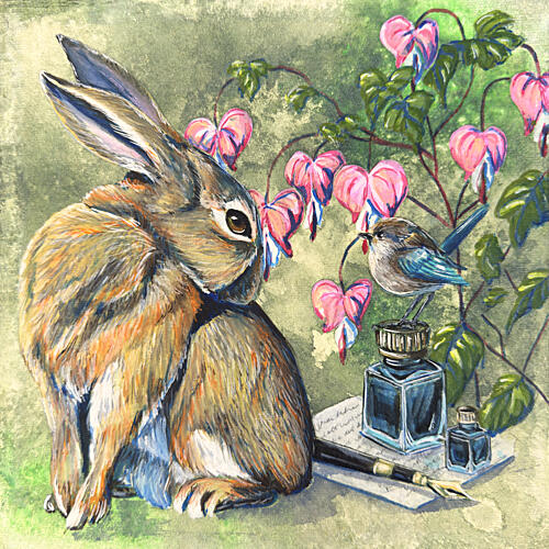 Whimsical Rabbit and Bird Art Print