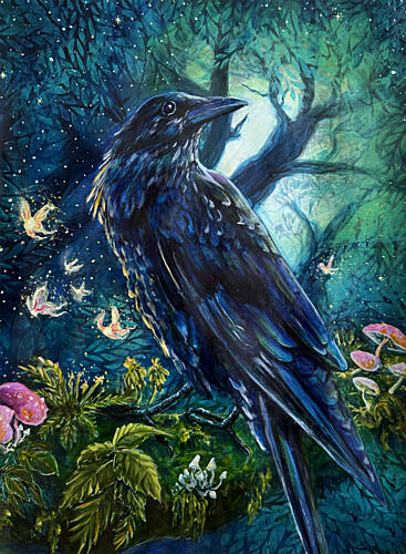 Enchanted Forest Raven Art Print