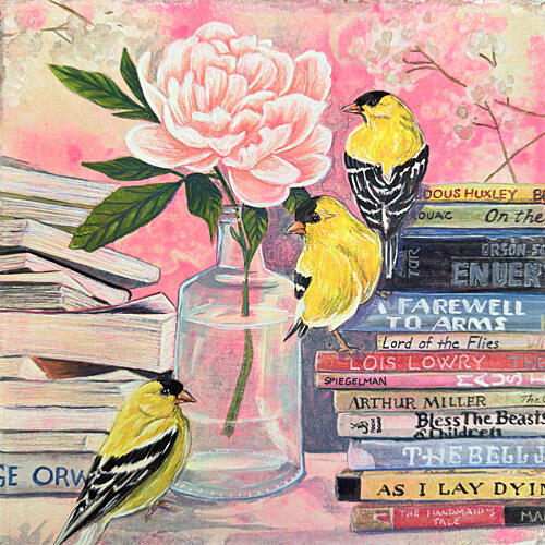 Goldfinches Peony Books Gold Print