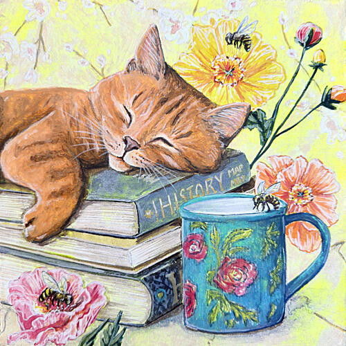 Sleeping Cat Among Books Art Print