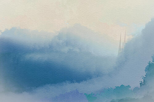 Misty Blue Spires Art Print