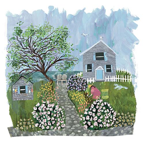 Seaside Cottage Garden Art Print by Claire Hanley