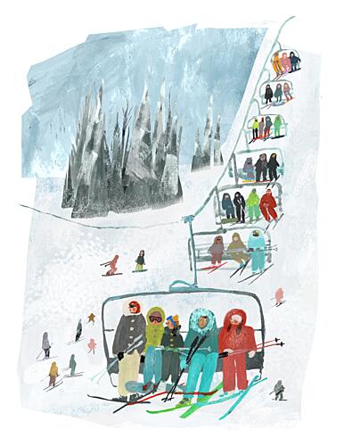 Ski Lift Mountain Fun Art Print by Claire Hanley
