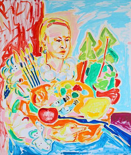 Self Portrait After Caravaggio, Boy with a Basket of Fruit, Tamara Jare, Oil on Canvas, 2025 Art Print by Tamara Jare