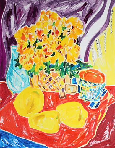 Bright Flowers and Lemons Art Print by Tamara Jare
